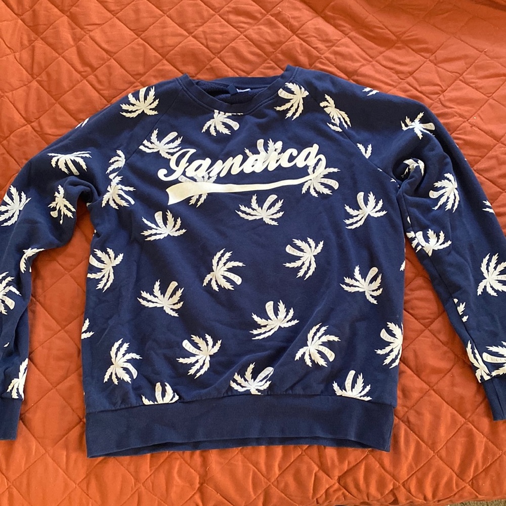 Navy blue palm trees pullover sweater